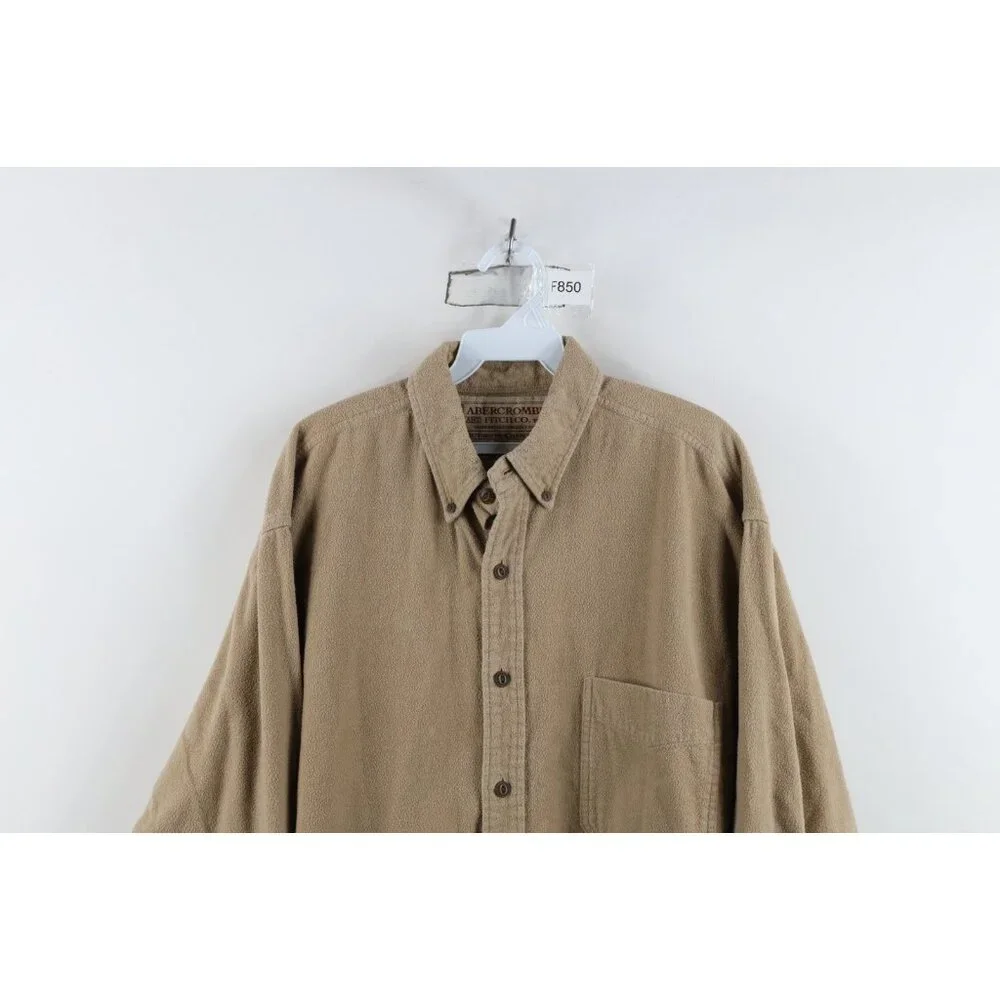 Vtg 90s Abercrombie & Fitch Mens L Distressed Chamois Cloth Button Down Shirt - Picture 2 of 15